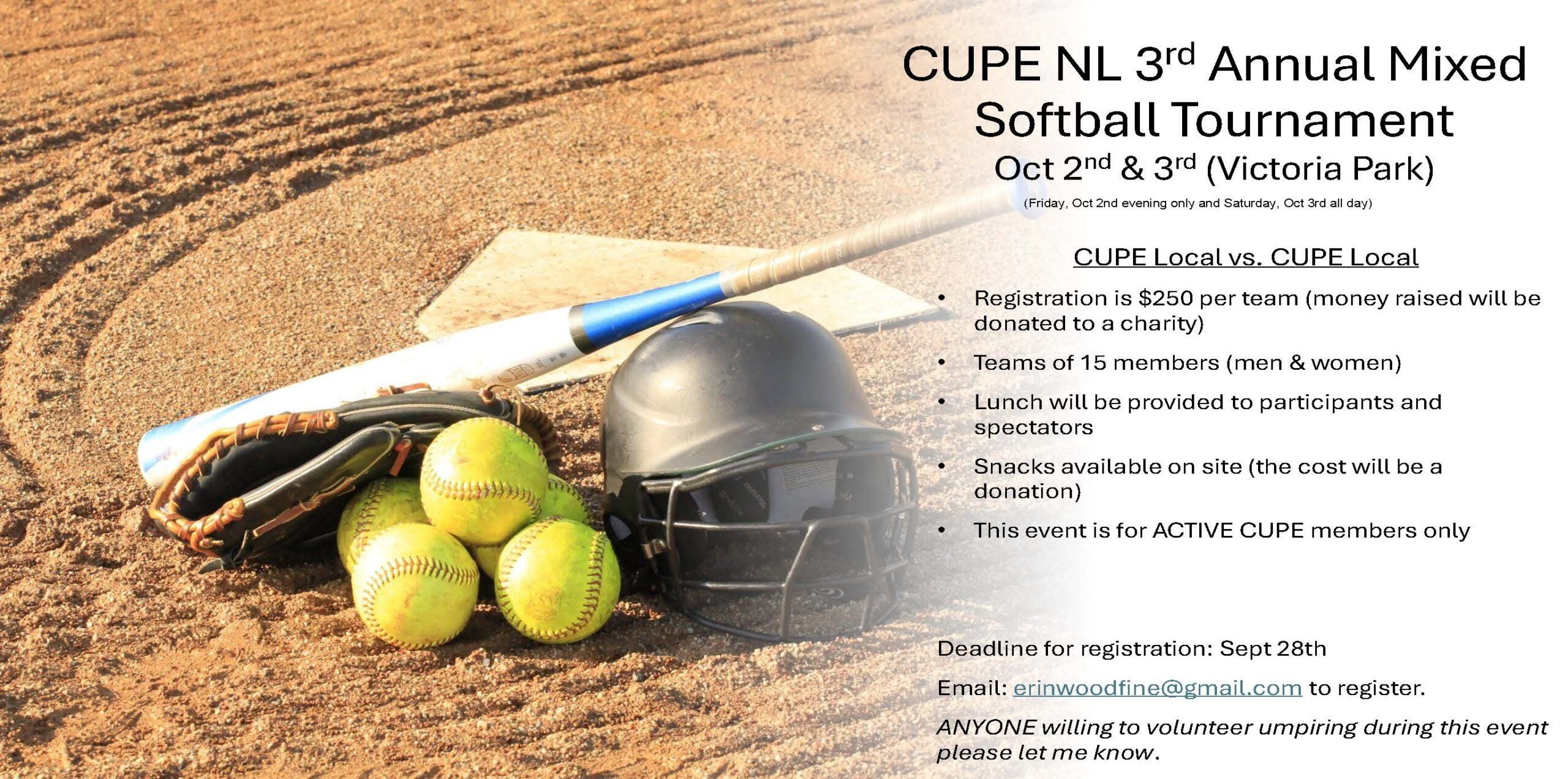 CUPE NL 3rd Annual Mixed Softball Tournament @ Victoria Park