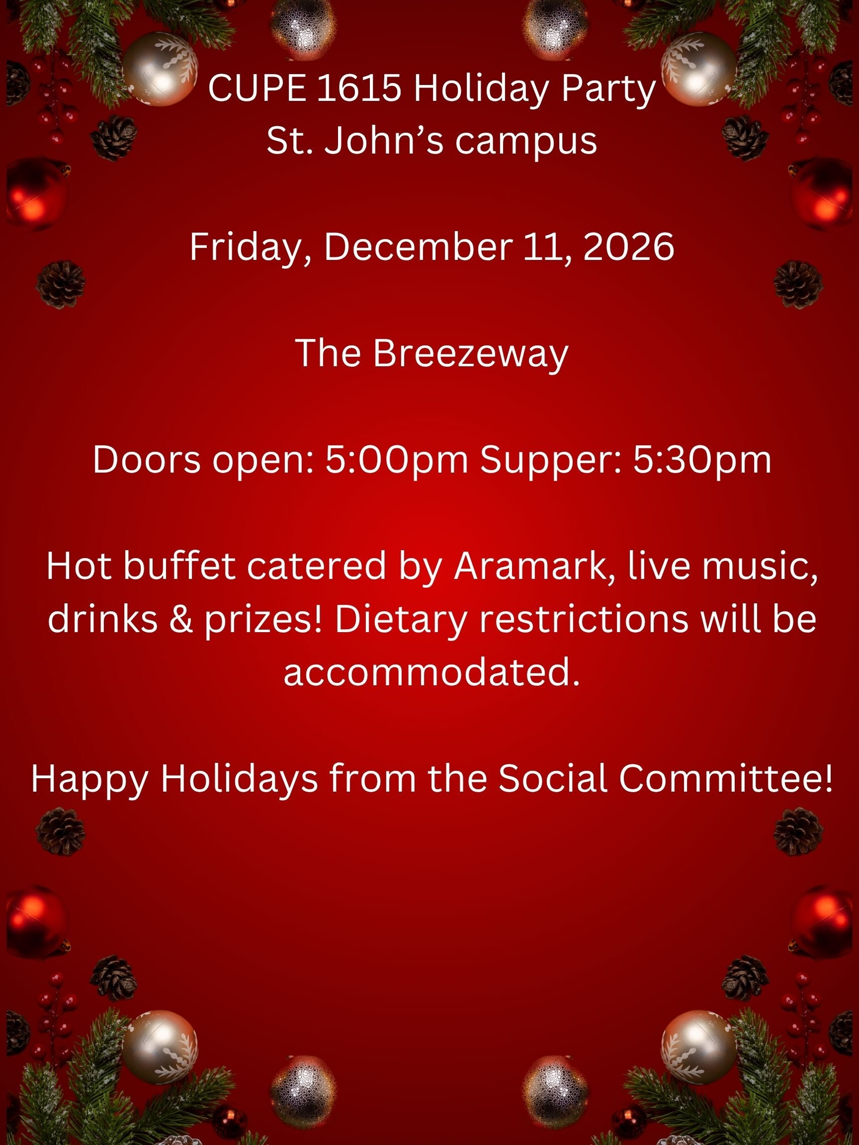 CUPE 1615 St. John's Campus Holiday Party @ The Breezway